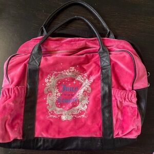 Juicy Couture Hot Pink Velour Travel Tote with Black Trim